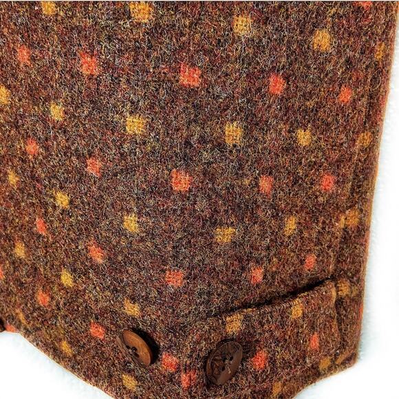 Lands’ End Vest Waistcoat 100% Wool Brown Orange Yellow Button Front Vintage - Picture 5 of 12